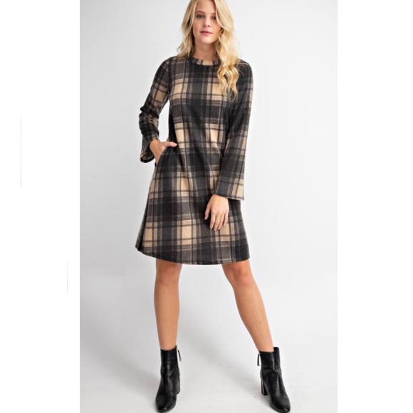 lovenote Dresses & Skirts - Softest Brushed Plaid Long Sleeve Dress Pockets